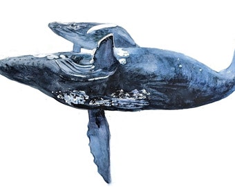 Humpback Whale with calf painting original watercolor