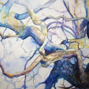 Oak Tree branch painting original watercolor