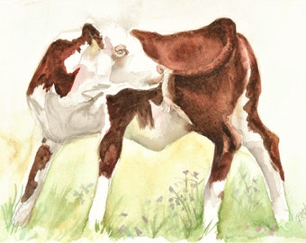 Cow painting original Watercolor