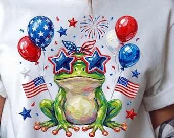Patriotic Frog PNG, 4th of July Frog Design, American Flag Sublimation (Digital Download)