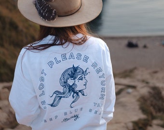 White 'Deep Blue Sea' Womens Mermaid Slogan Sweatshirt by ART DISCO