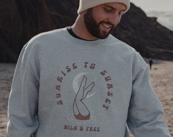 Slogan 'Sunrise To Sunset' Mens Wild Swimmer Sweatshirt in Grey by Art Disco