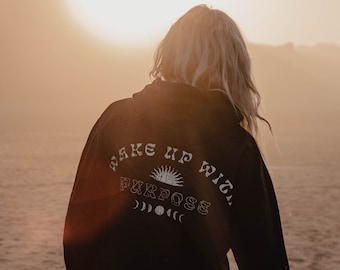 Sunfaded Black 'Wake Up With Purpose' Sweatshirt Hoodie by Art Disco