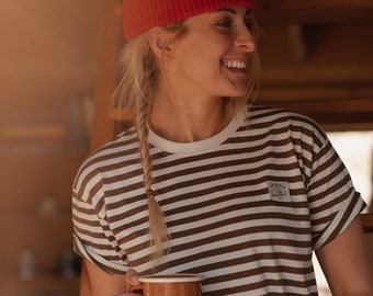 Womens Striped 'The Rover' T-Shirt in Brown / White by Art Disco