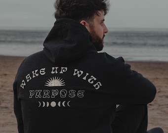 Hooded 'Wake Up With Purpose' Sweatshirt Hoodie in Sunfaded Black by Art Disco