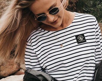 Striped 'Insignia' Logo Long Sleeve Breton Top by ART DISCO