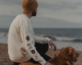 Slogan 'Enjoy The Now' Mens Sleeve Print Sweatshirt in Coconut Milk by Art Disco