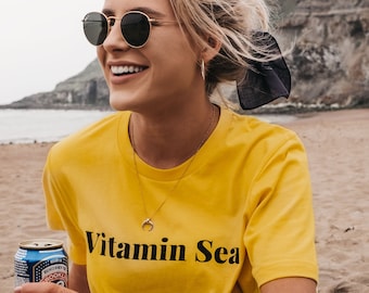 Womens 'Vitamin Sea' Slogan T-Shirt in Yellow by Art Disco