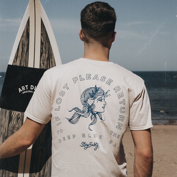 Ecru 'Deep Blue Sea' Slogan Meerjungfrau T-Shirt von Art Disco