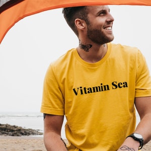 Mens 'Vitamin Sea' Slogan T-Shirt in Yellow by Art Disco image 1