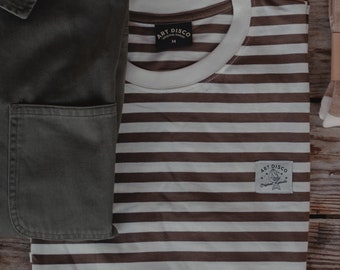 Mens Striped 'The Rover' T-Shirt in Brown / White by Art Disco