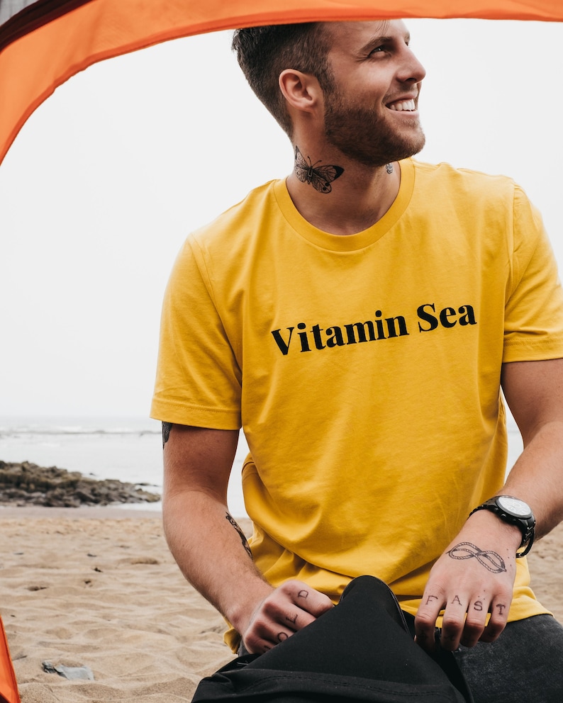 Mens 'Vitamin Sea' Slogan T-Shirt in Yellow by Art Disco image 1