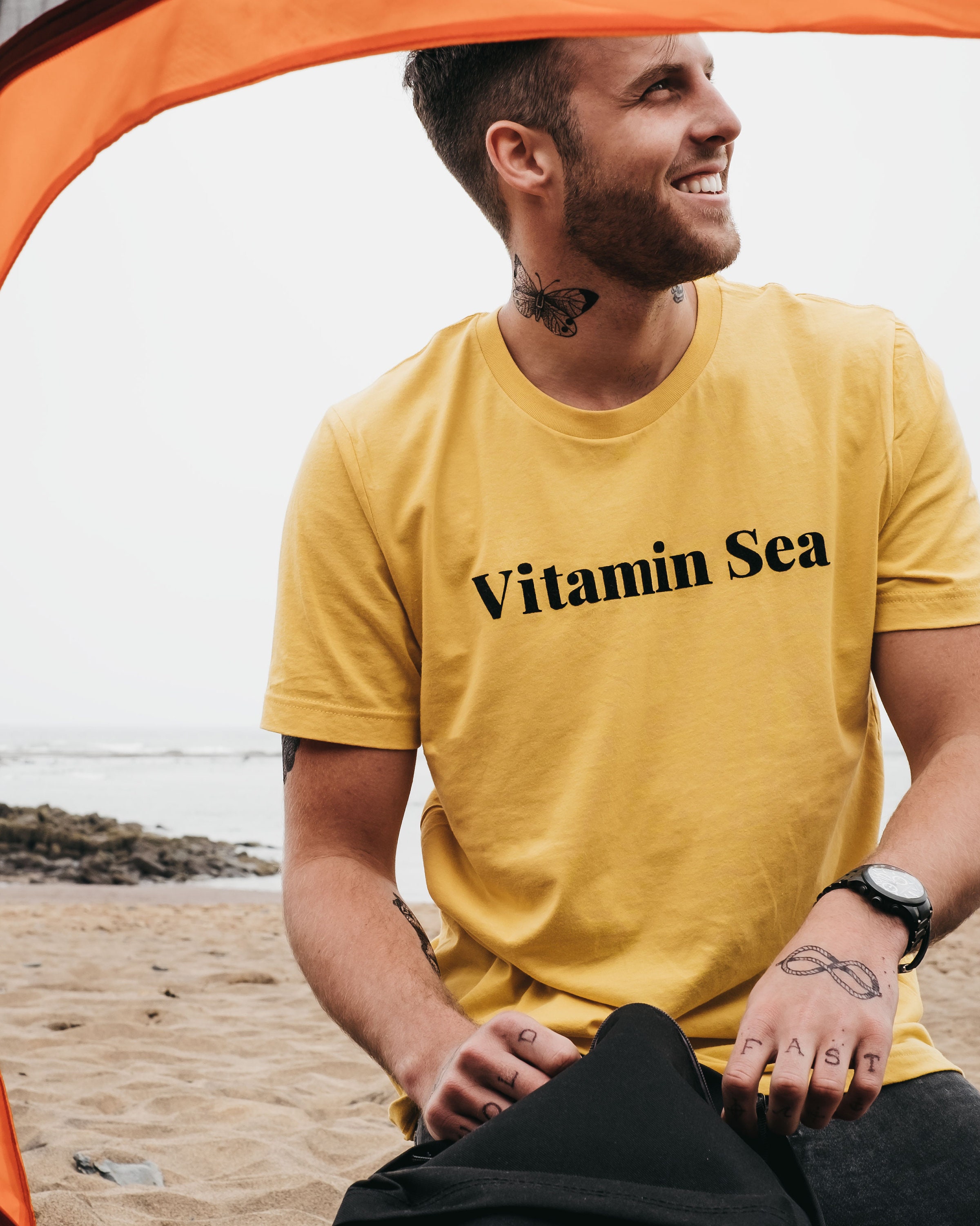 Image of Mens "Vitamin Sea' Slogan T-Shirt in Yellow Or White By Art Disco