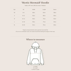 Sizing guide for the Mystic Mermaid Pink Hoodie by Art Disco