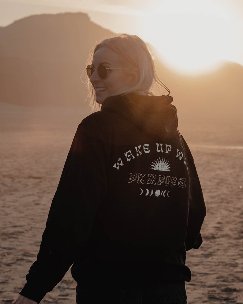 Sunfaded Black 'Wake Up With Purpose' Sweatshirt Hoodie by Art Disco image 2