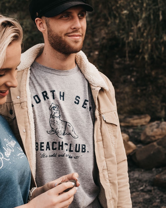 Printed North Sea Beach Club Retro Slogan Grey Etsy