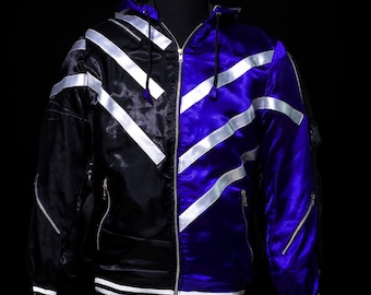 Tekken 8 Reina Mishima Inspired Black & Purple Satin Hoodie | Unisex Cosplay Jacket | Women's Gaming Costume