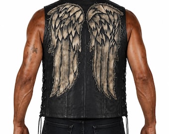 Daryl Dixon Inspired Leather Vest | The Walking Dead Cosplay Angel Wings Vest | Handmade Biker Vest | Daryl Cosplay Costume