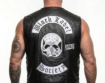 Black Label Society Skull Patchwork Leather Biker Vest – Men’s Outlaw Style