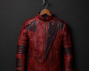 Guardians of the Galaxy Vol. 2 Inspired Star-Lord Peter Quill Maroon Leather Cosplay Jacket for Men