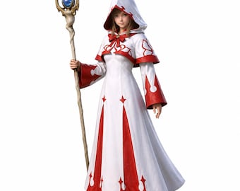 White Mage Inspired Cosplay Tunic | Fantasy Healer Hooded Robe | Anime RPG Costume