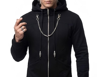 Kingdom Hearts Organization XIII Hoodie | Organization 13 Cosplay Jacket | Nobody Cloak with Chain | Black Anime Hooded Coat