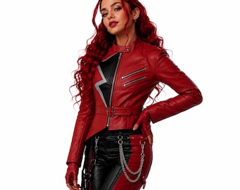Red Leather Moto Jacket | Descendants Inspired Red Jacket | Women’s Punk Biker Jacket | Red Cosplay Costume | Fantasy Villain Jacket