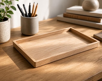Eikenhouten dienblad | Handgemaakte houten schaal | Decoratief dienblad van massief hout | Sleutelbakje | Kaarsenbakje | Organizer