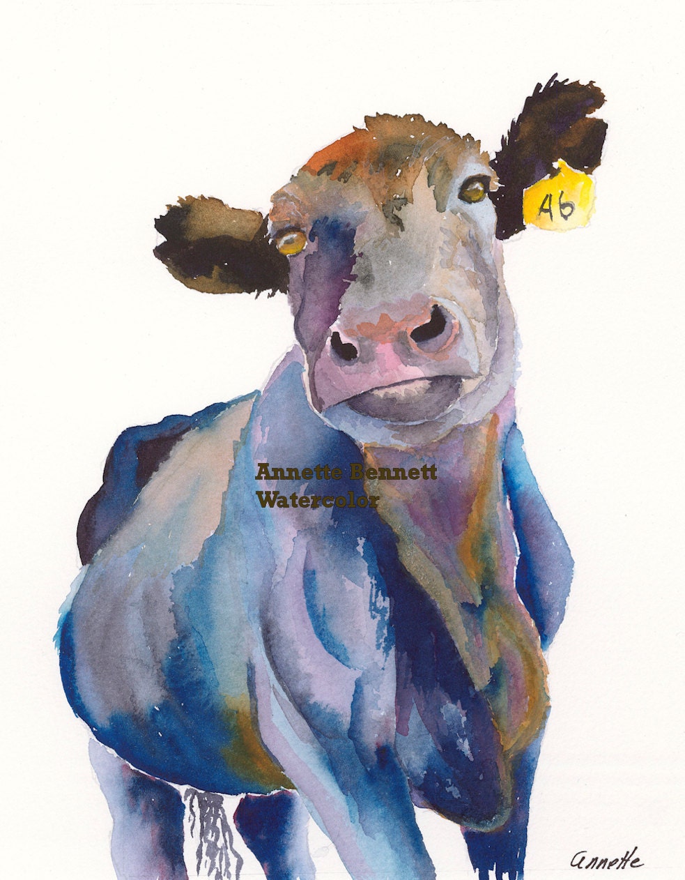 Cow Contemporary Watercolor Abstract Farm Animal Kitchen 11 x 14 ART Print
