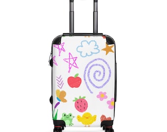 Maleta con diseños originales / Equipaje de viaje infantil, animales dibujados con crayones de colores