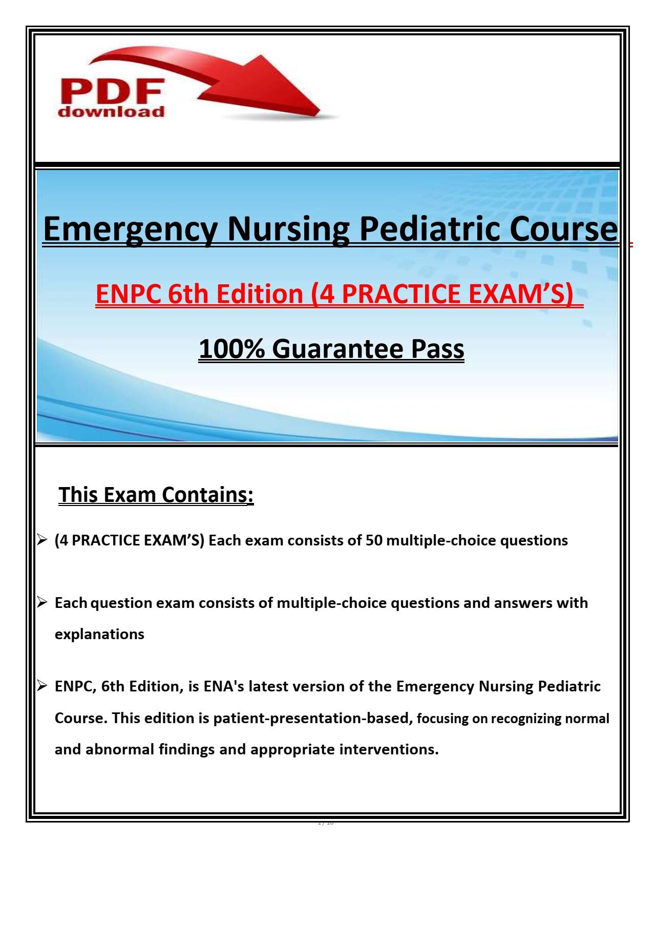 ENPC 6th Edition Emergency Nursing Pediatric Course | 4 Practice Exams ...