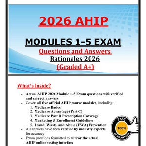 AHIP Modules 1-5 Exam 2026 | Questions and Answers with Rationales | Graded A+ | Digital Download