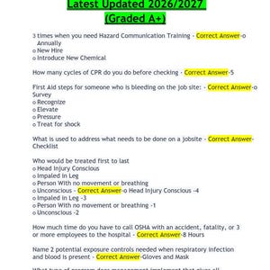 Domande e risposte dell'esame finale OSHA 30 / Ultimo aggiornamento 2026/2027 / Soluzione completa (voto A+)