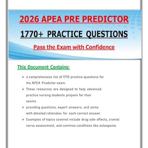 2026 APEA Pre Predictor-examenvoorbereiding | 1770+ oefenvragen en -antwoorden (digitale download)