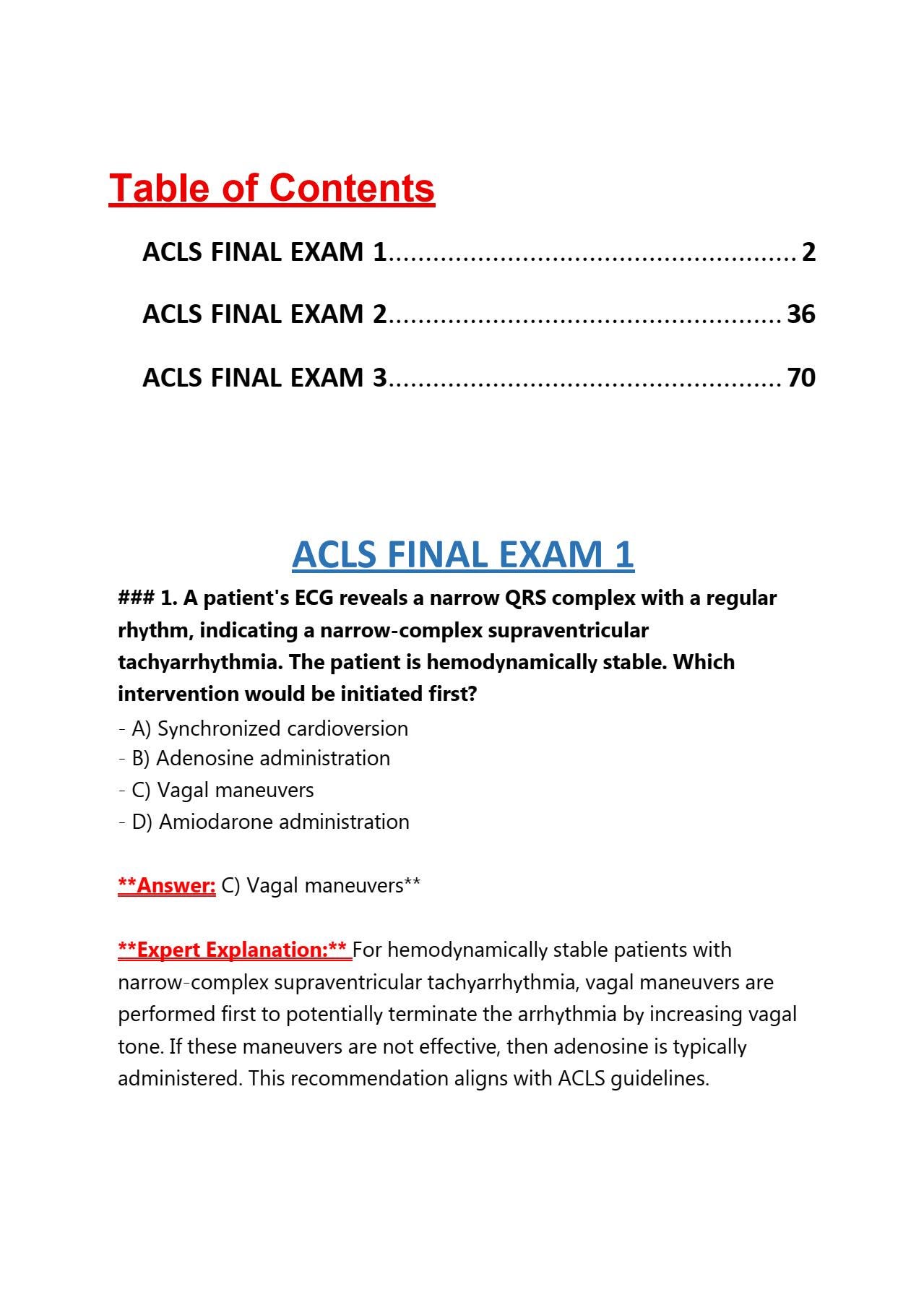 Examen final ACLS 2026 / 3 conjuntos de preguntas y respuestas ...