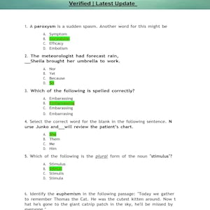 May include: A white document with multiple-choice questions for the HESI A2 exam, covering various subjects. The document includes questions on vocabulary, grammar, and sentence completion. The text "HESI A2 Exam For 2026" is visible.