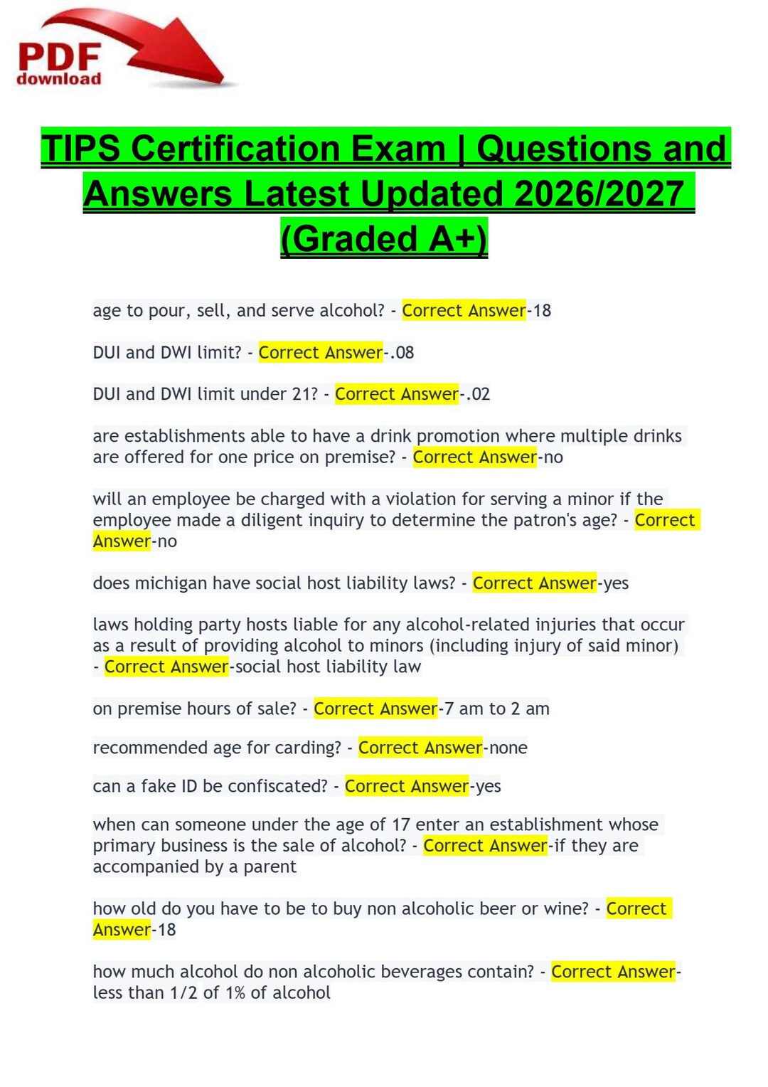 TIPS Certification Exam Questions and Answers | Latest Updated 2026/ ...
