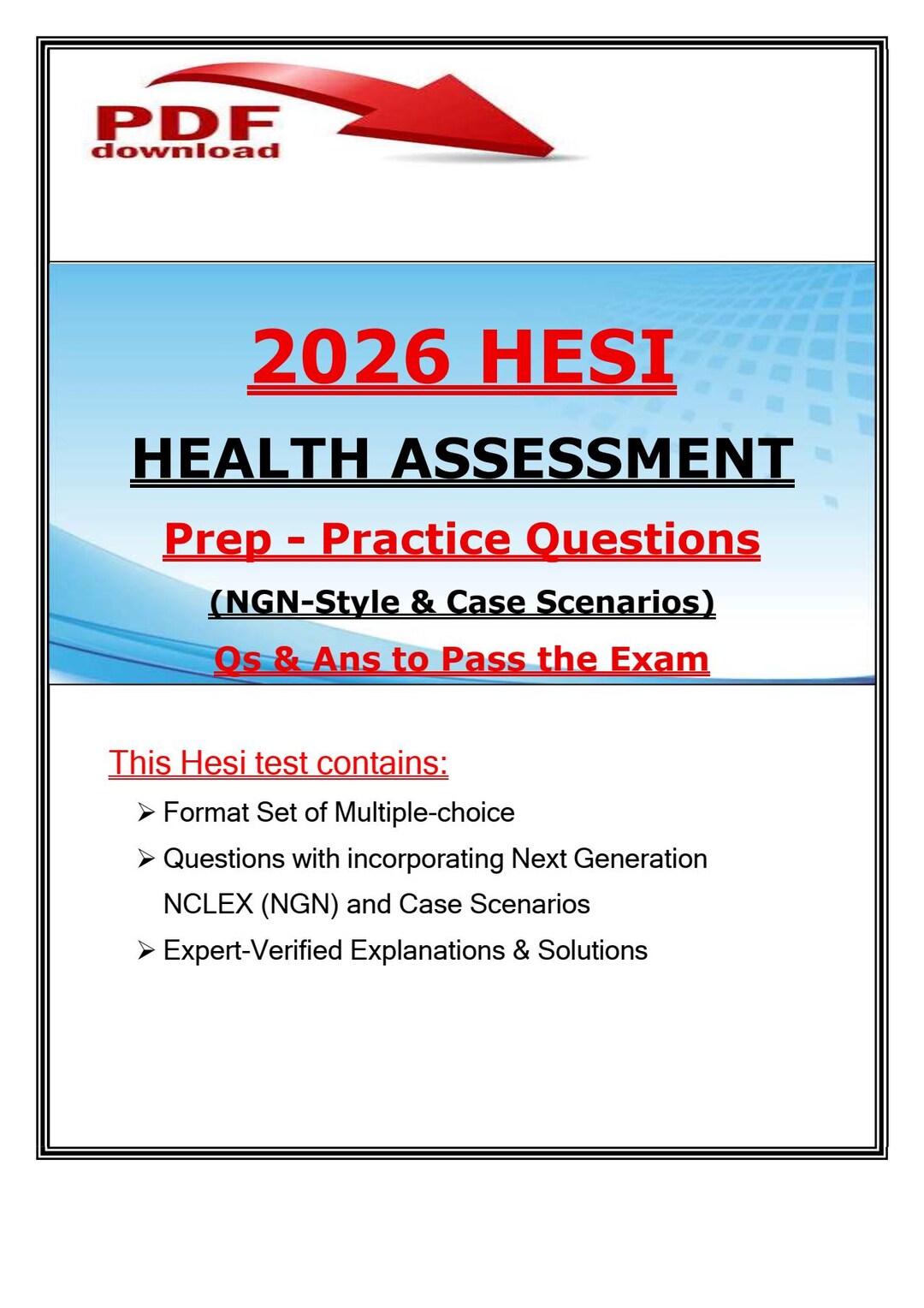 HESI Health Assessment 2026 | Practice Questions | NGN Case Scenarios ...