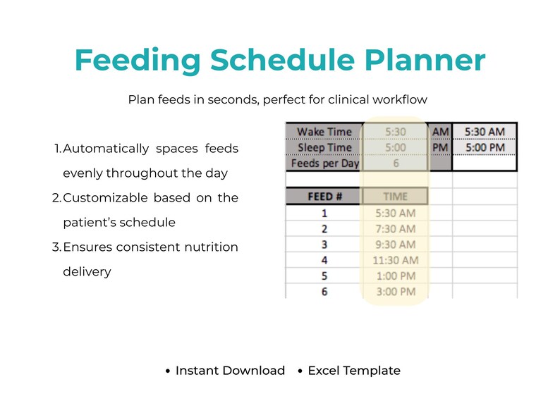 Bolus Tube Feed Calculator Excel | Feeding Schedule Planner | Dietitian ...