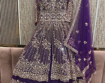 Long Peplum Dress with Farshi Gaharara,Heavy Embroidered Party Wear Suit,Wedding Guest Outfit,Eid Special Dress,Luxury Net Gown with Dupatta