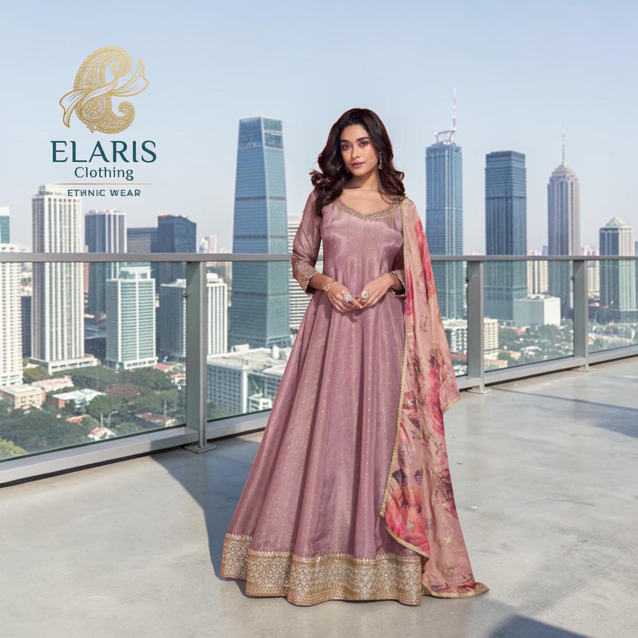 knee length dresses for ladies Onion Color Palazzo Suit with Embroidery Work