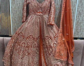 Long Peplum Farshi Gharara Dress,Heavy Embroidered Pakistani Wedding Suit,Bridal Reception Outfit, Nikkah&Mehndi Wear,Festive Sequin NetGown