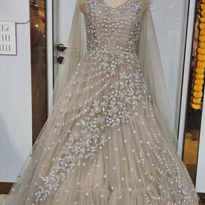 Bridal Silver Net Dress Grey Silver Color Bridal Gown