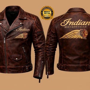Brown Leather Indian Motorcycle Jacket - Etsy