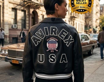 Chaqueta de cuero AVIREX Icon, todos los colores, estilo vintage universitario, bomber, streetwear, para hombre y mujer.