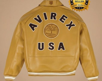 Timberland X Avirex Leather Jacket Men Streetwear Varsity Bomber Biker Winter Outerwear
