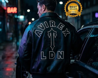 Trapstar X Avirex Icon Leather Jacket Black Streetwear Varsity Bomber Genuine Leather Coat