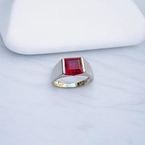 Anel masculino com rubi, aliança de casamento em prata de lei 925/ouro maciço 14k, anel de noivado masculino, anel com gema vermelha de 4 quilates, anel para presente masculino.