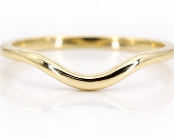 14k gebogen verlovingsring | Echt gouden trouwring | Gebogen trouwring van 1,6 mm | 14k gouden ring | Contourbanden | Ringen stapelen | Curvebanden