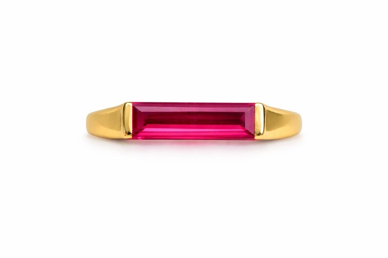 Ruby Dainty Baguette Stacking Ring, Gold Minimalist Ring, Simple Ruby ...